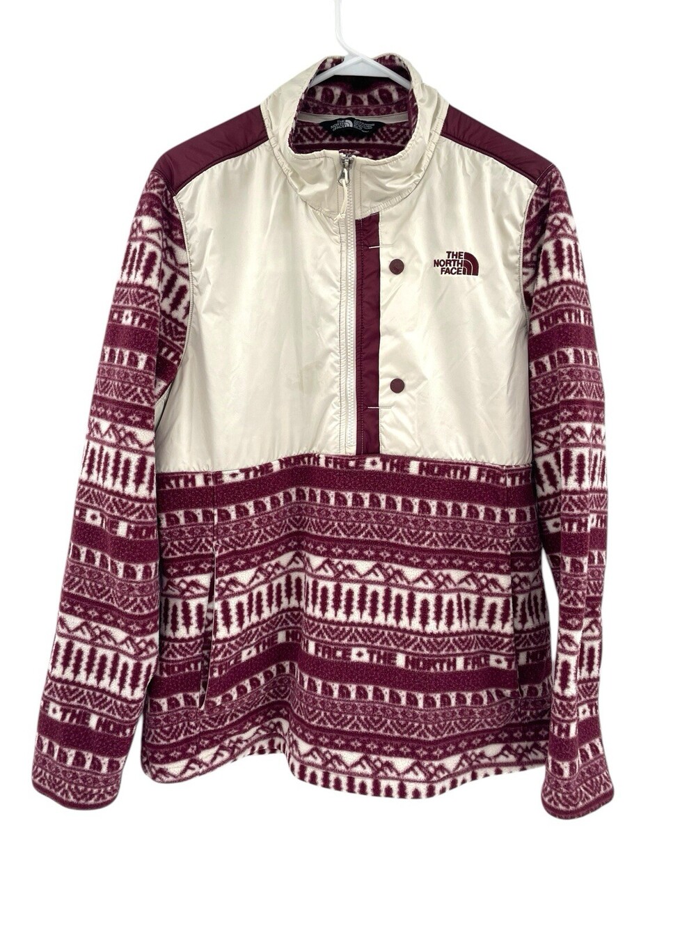 The North Face Aztec Fleece Quarter Zip Pullover Jacket Womens size XL Maroon